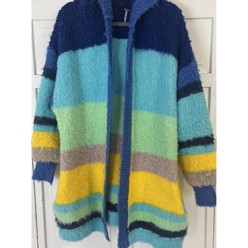 Free People Dream Team Striped Multicolor Open Cardigan Sweater Jacket Size M